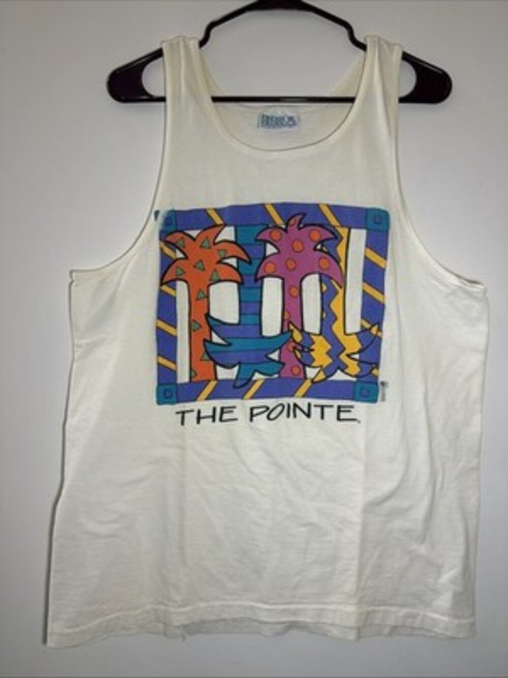 Vintage Fresh Produce The Pointe Sleeveless Shirt White Palm Trees Size L